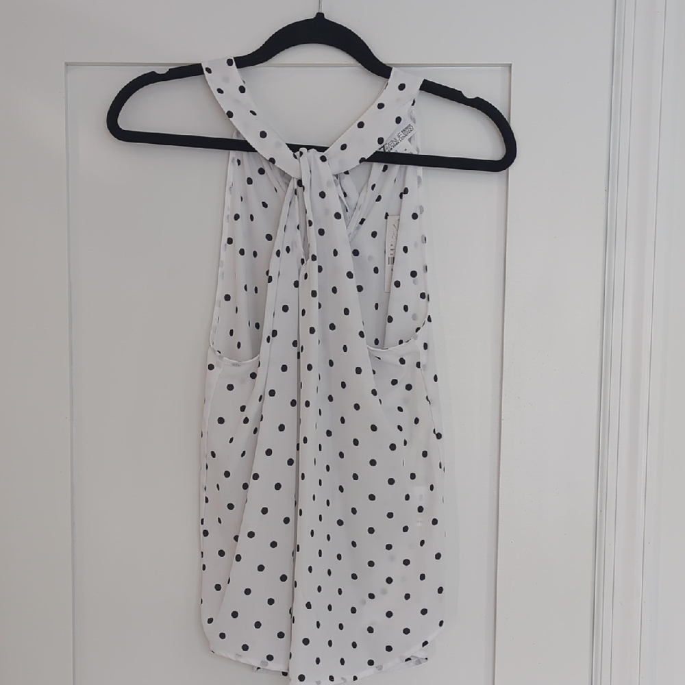 New York & Company White and Black Polka Dot Blouse